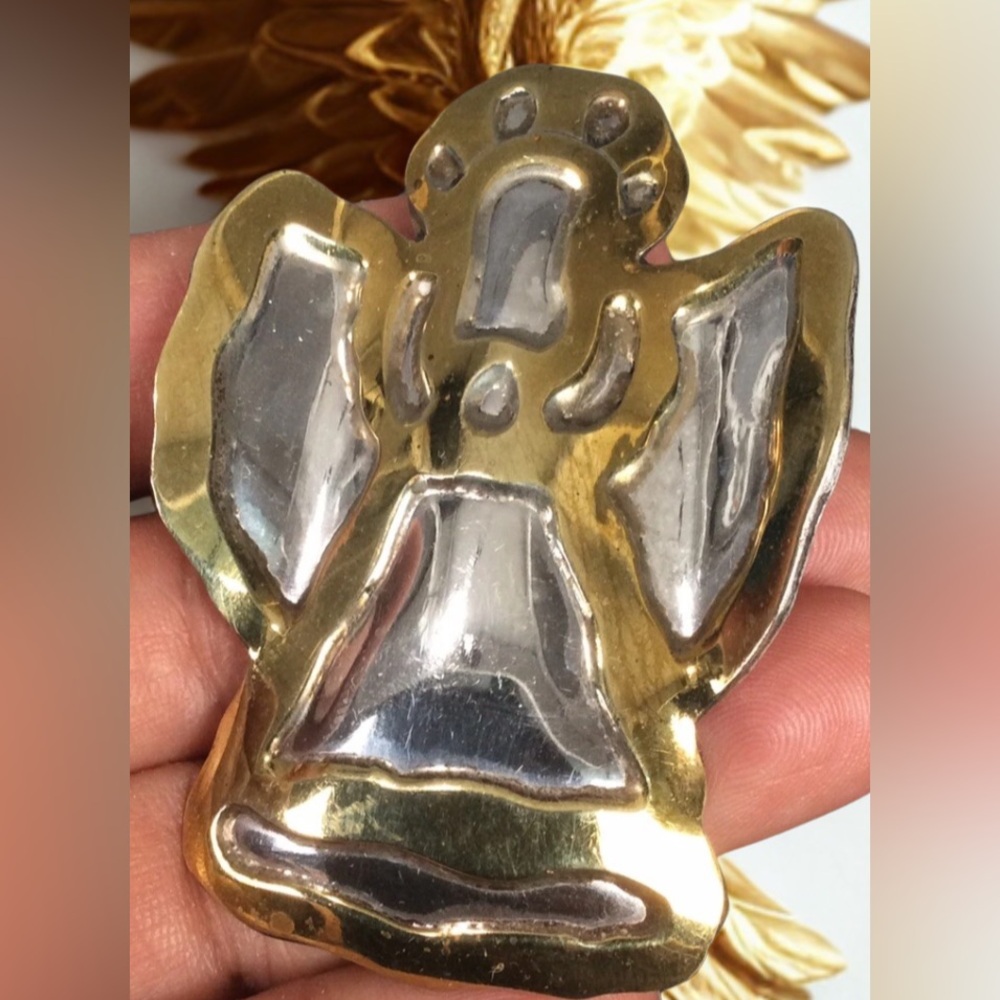 Mexico Sterling Silver and Brass Angel Brooch & Necklace Pendant